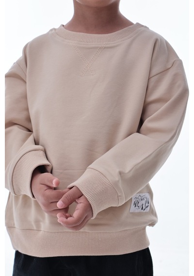 Erkek Çocuk Krem Sweatshirt %100 Pamuk, Yumuşak Kumaş, Rahat Kalıp, Günlük Spor Stil Krem