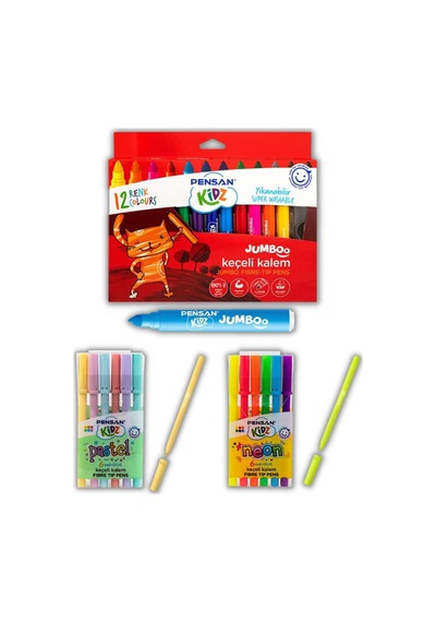 Keçeli Kalem Seti 6 Neon - 6 Pastel ve 12 Renk Jumbo Keçeli Kalem
