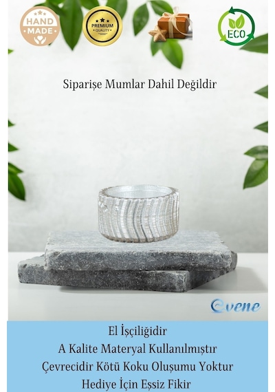 Eskitme Mumluk Şamdan 3 Adet Tealight Uyumlu Üçlü Tekerlek Model - Gümüş
