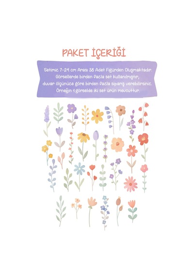 Pastel Çiçek Duvar Sticker Seti 38 Parça Çocuk Odası, Bebek Odası, Mutfak Ve Çalışma Alanı Dekoru Dijital Baskı