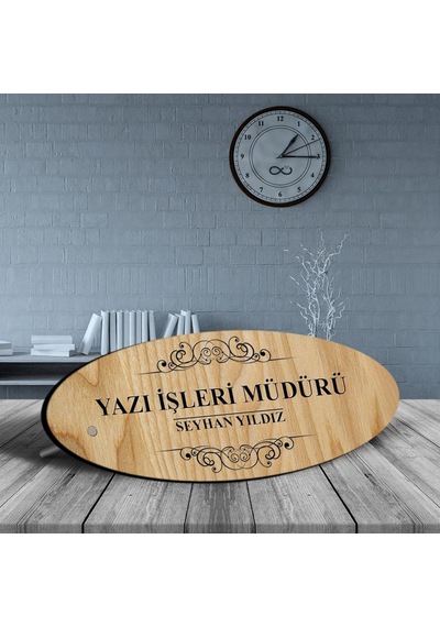 Kişiye Özel Mesleki Yazı İşleri Müdürü Ahşap Oval Masa İsimliği - N11.3029
