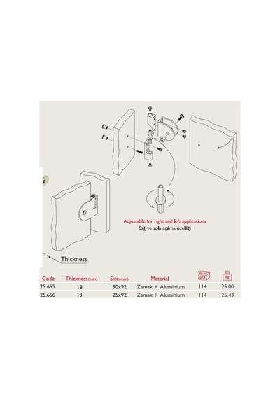Gürçay Wc Ve Soyunma Kabini Menteşesi 13Mm 25.656