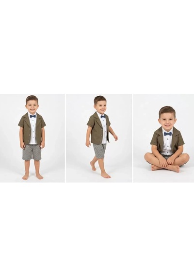 Veraura Lifestyle 2-5 Yaş Ceketli Keten Kumaş 3lü Çocuk Takımı Kahverengi