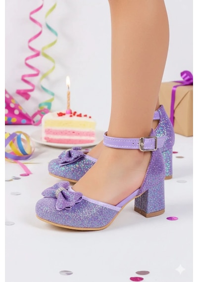 Nese Shoes Kız Çocuk Fiyonklu Prenses Topuklu Ayakkabı Mormor