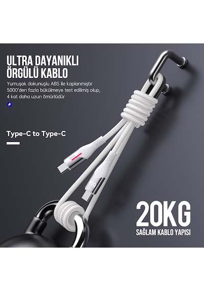 Bix BX05CC Type-C To Type-C 60 W Şarj Data Kablosu 1 M Beyaz