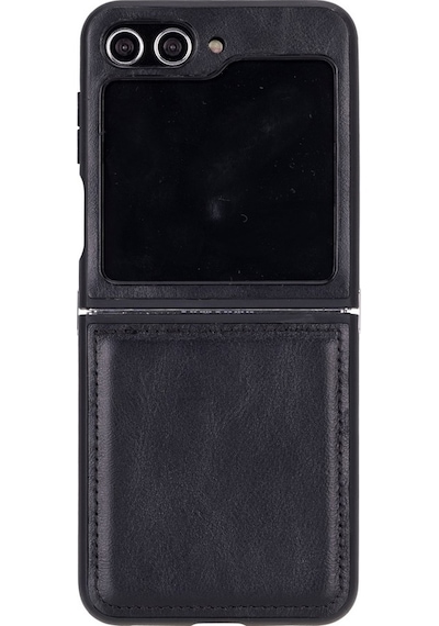 Samsung Galaxy Z Flip5 Uyumlu Deri Arka Kapak Parlak Siyah