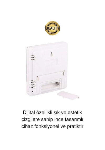 Premium Dijital Masaüstü Lcd Ekran Isı Sıcaklık Ve Nem Ölçer Termometre Saat Alarm Pilli Beyaz