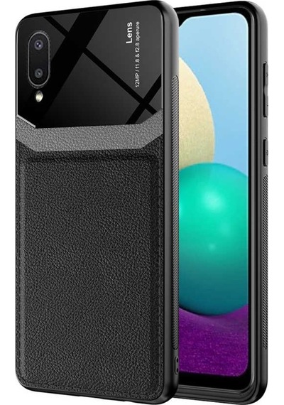 Samsung Uyumlu Galaxy A02 Kılıf Lens Deri Görünümlü Tpu Kapak