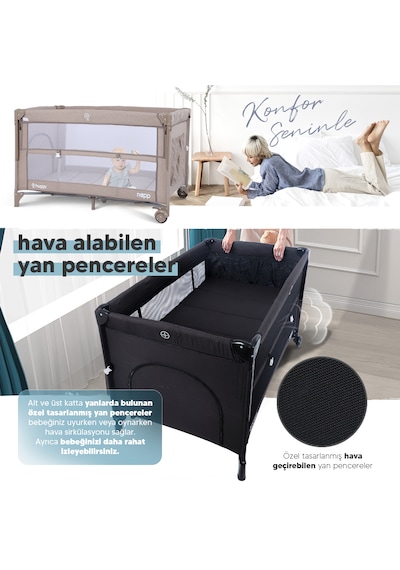 Huggy Napp 6in1 Anne Yanı Park Yatak Oyun Parkı + Yatak 70x120