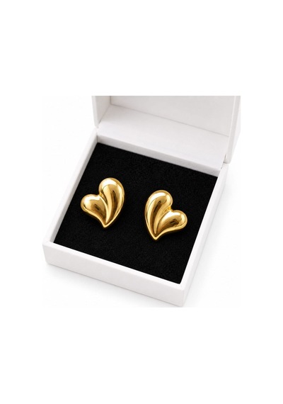 Cm Jewelry Kalp Detaylı Gold Çelik Küpe Altın