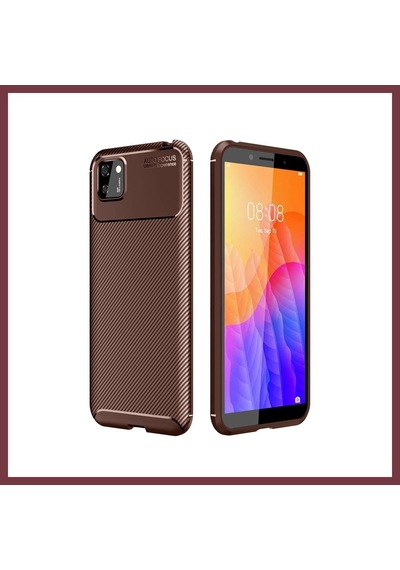Storeşahin Huawei Y5p Uyumlu Kılıf Auto Focus Karbon Kapak - Kahverengi Shn0720