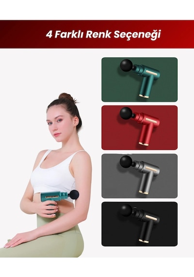 Volemi 6 Hız Kademeli 4 Başlıklı Masaj Tabancası Masaj Aleti Şarjlı Titreşimli Sporcu Masaj Tabancası Renkli