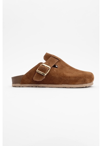 Luvishoes Gons Taba Süet Deri Kadın Terlik Taba