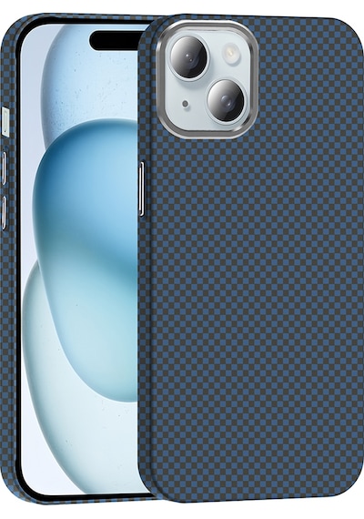 Apple Uyumlu iPhone 15 Kılıf M-safe Şarj Özellikli Karbon Fiber Görünümlü Zore Gros Kapak Lacivert