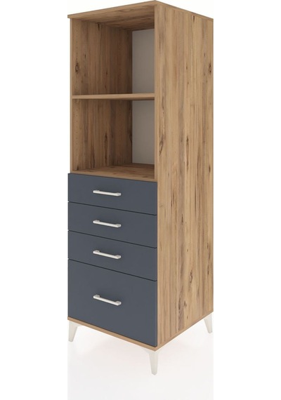 Kronos Dolap 2 Raflı 4 Çekmeceli 60x59x182 Çam-antrasit Atlas Çam
