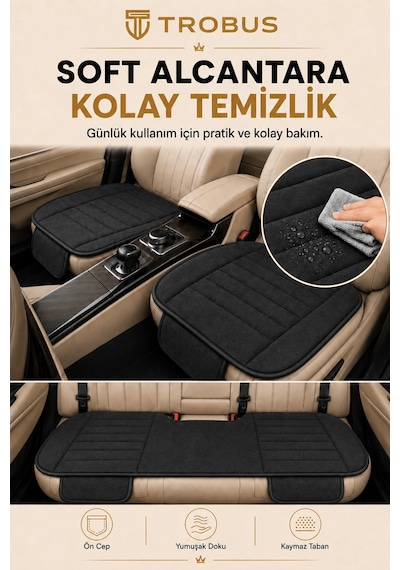 Opel Combo Üniversal Soft Alkantra Çizgili 3 Parça Oto Koltuk Minderi Siyah