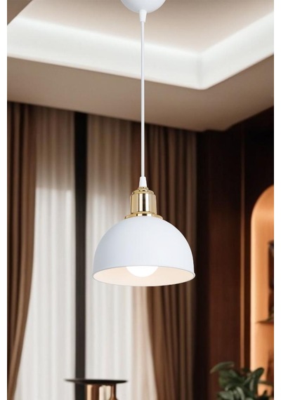Haus Mini Yarım Küre Gold Kukalı Abs Beyaz Sarkıt Küçük Alanlara Uygun Mutfak Koridor Avize Beyaz - Altın