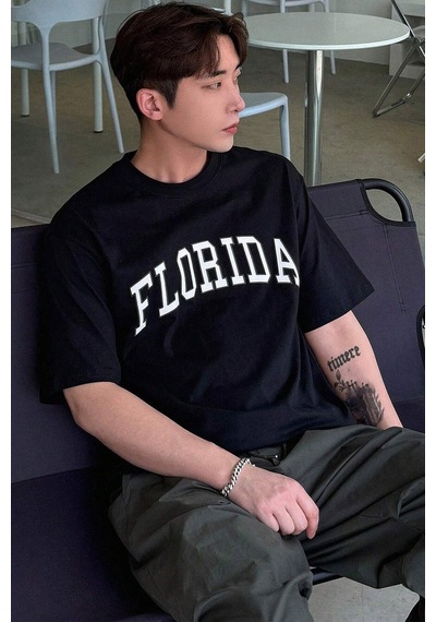 Unisex Florida Baskılı Tasarım Tshirt Lacivert