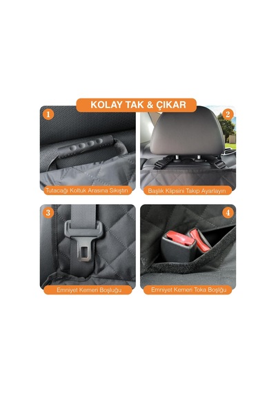 Araç Arka Koltuk Kılıfı - Evcil Hayvan Oto Köpek Koltuk Koruma Örtüsü, Fermuarlı, Konsol Bölmeli, Kaymaz, Ağ