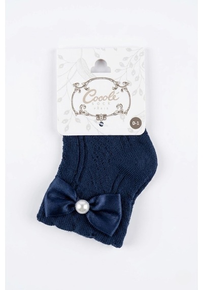 Cocole Socks Kız Çocuk Aksesuarlı Soket Çorabı Tekli Pamuklu Fiyonklu Lacivert Desenli