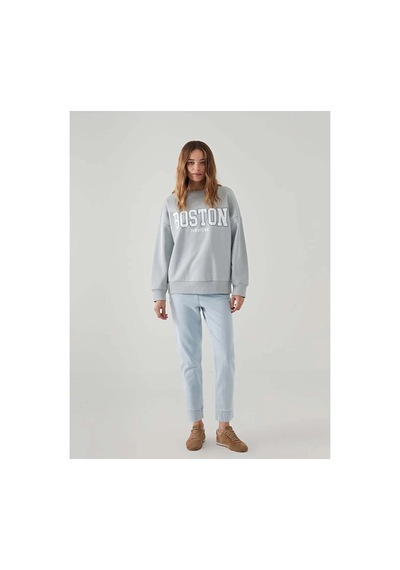 LC Waikiki Lcw Vision Gri Boston Baskılı Oversize Kadın Kalın Sweatshirt