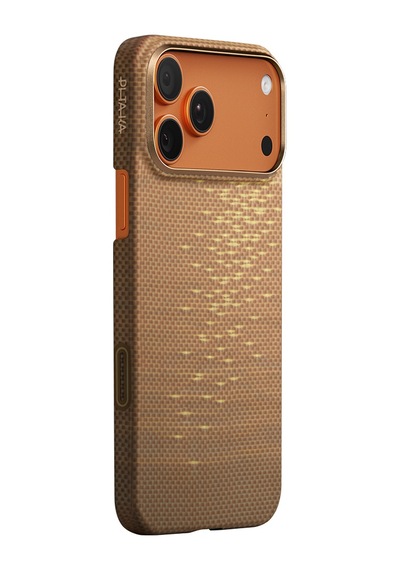 Apple Uyumlu iPhone 17 Pro  Kılıf M-safeli Aramid Fiber Pitaka Glints Of Gold Ultra Slim Serisi Kapak Gold Gold