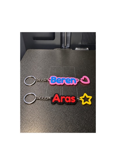 2 Adet İsme Özel Kişiye Özel İsimli Figürlü Ahahtarlık Çanta Matara Aksesuarı Pembe - 926040619 Pembe