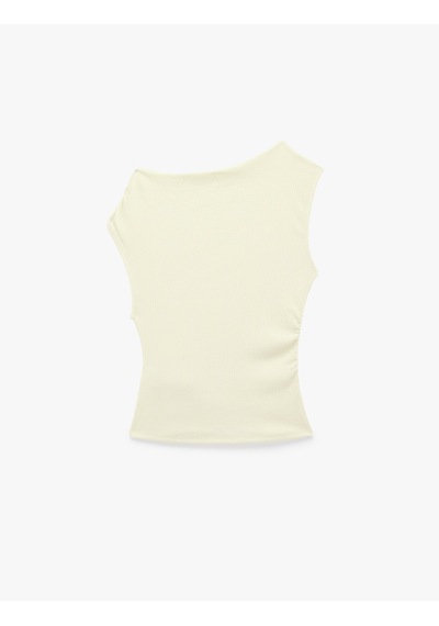 Koton Slim Fit Asimetrik Yaka Kolsuz Drapeli Bluz Sarı 6sal30200ık