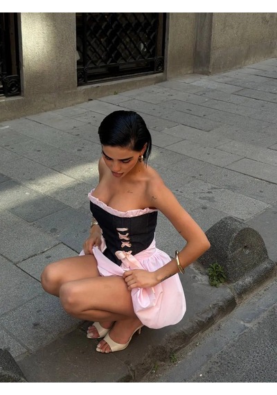 Havens Mate Jean Büstiyer & Balon Etek Takım Pembe
