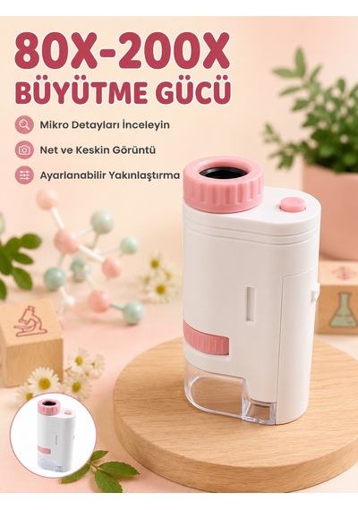 Eğitici Taşınabilir Mikroskop Ayarlanabilir Focus, Led Işık Ve 80x-200x Yakınlaştırma