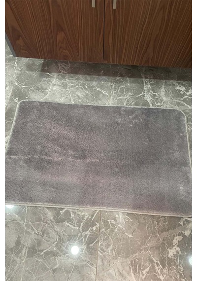 2'li Yıkanabilir Kaymaz Taban Post Banyo Halısı Peluş Halı Klozet Takımı Gri