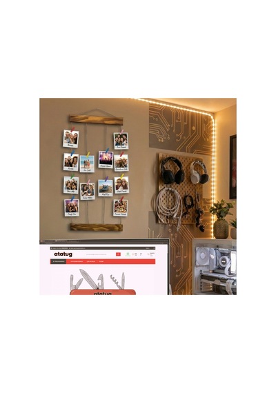 Kişiye Özel 12 Fotoğraf Baskılı Ahşap İpli Mandallı Duvar Panosu 25x57 Cm - 1 Yaş & Sevgili & Arka