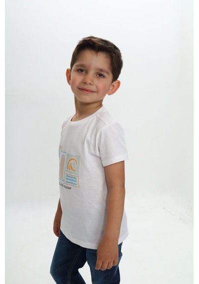 Toontoy Kids Toontoy Erkek Çocuk Surf Tema Baskılı Tişört Ekru