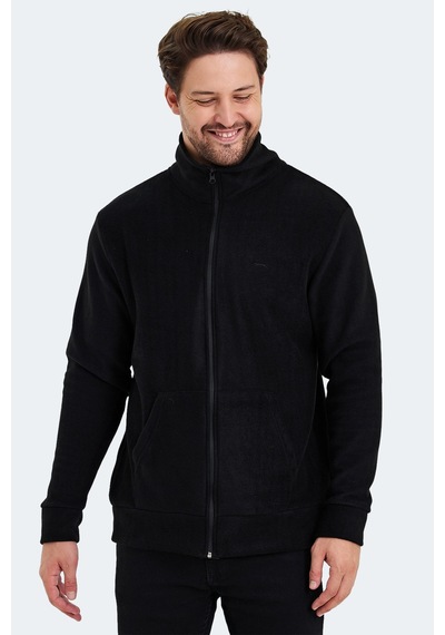 Slazenger Sansa Erkek Fermuarlı Dik Yaka Cepli Siyah Polar Siyah