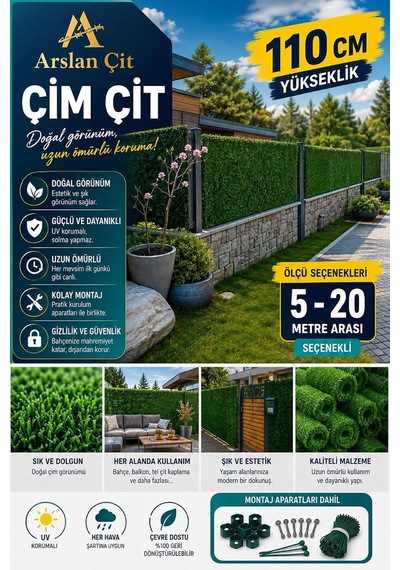 Çim Çit Bahçe Teli Yapay Çim Örgülü Yeşil 110 Cm X 10 Mt Diğer