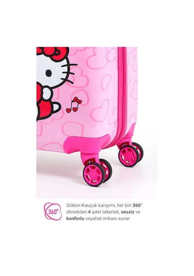 Gedox Kids Hello Kitty Lisanslı Çocuk Valizi Pembe Darbeye Dayanıklı 33l 360 Tekerlekli Hello Pembe Kalp
