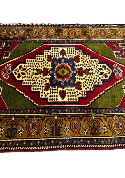 El Dokuma Kök Boya Taşpınar Halısı 102x155 Yeşil %100 Yün Halı Yeşil