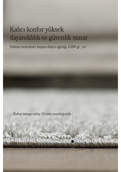 Yumuşak Peluş Tüylü İskandinav Desenli Kabarık Bukleli Gri Renkli Halı
