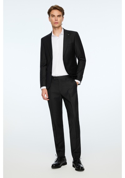 Morven Erkek Siyah Yün Platinium Düz Slim Fit Mono Yaka Takım Elbise 26mc001068001 Siyah