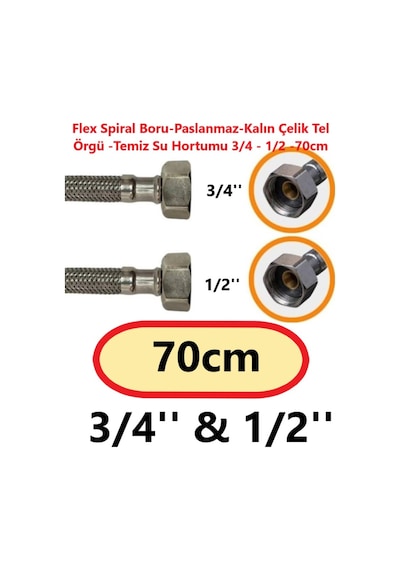 Flex Spiral Boru -paslanmaz -kalın -çelik Tel Örgü -temiz Su Hortumu 3/4 - 1/2 -70cm Diğer
