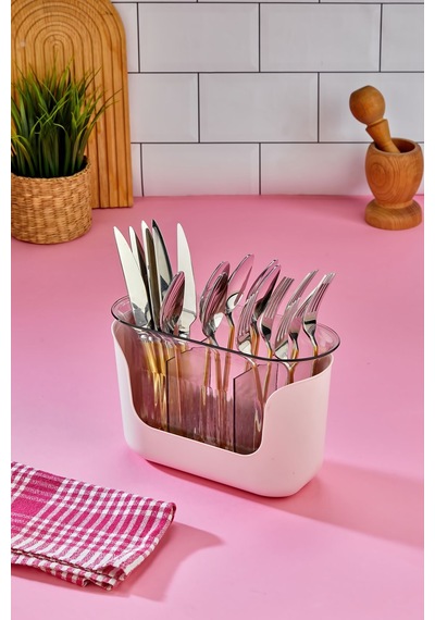 3 Bölmeli Süzgeçli Kaşıklık - Pembe Pembe