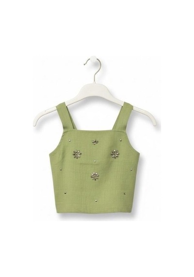 Zekids Kız Çocuk Taş Detaylı Crop-17156 Yeşil