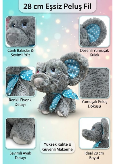 Peluş Sevimli Fil Mavi 28 Cm Sevimli Konforlu: Peluş Uyku Yastığı Sarılma Arkadaşı Dekoratif Oyuncak Çok Renkli