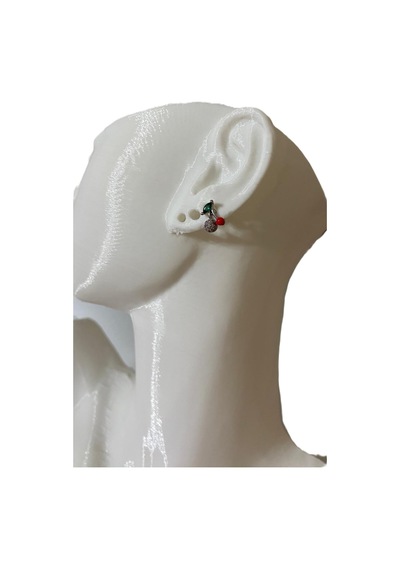 Taşlı Kiraz Tasarım Tragus Helix Pearsing Kıkırdak Küpe Gümüş