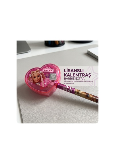 Bakgelal Barbie Extra Lisanslı Kalp Şekilli Kalemtıraş Pembe Kapaklı Çocuk Okul Kırtasiye Ürünü - 9026169788369
