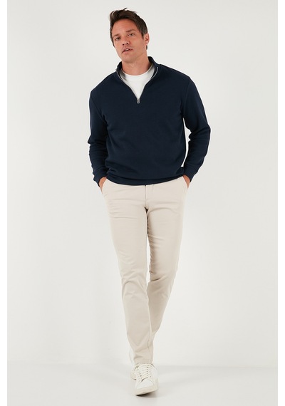Buratti Pamuklu Relaxed Fit Yarım Fermuarlı Sıfır Yaka Örme Erkek Sweat 5901076 Lacivert