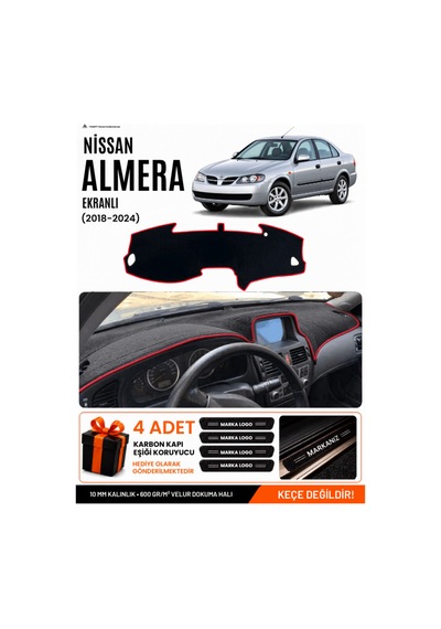 Nissan Almera Ekranlı 2000-2006 Uyumlu Torpido Örtüsü, Torpido Kılıfı - Siyah Kırmızı