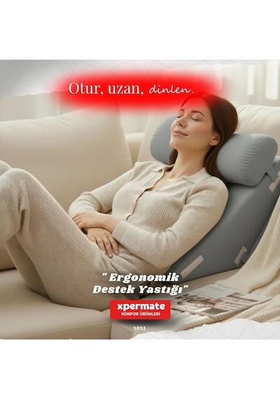 Ergonomik Destek Yastığı Baş, Sırt, Bel Ve Bacak Desteği Gri