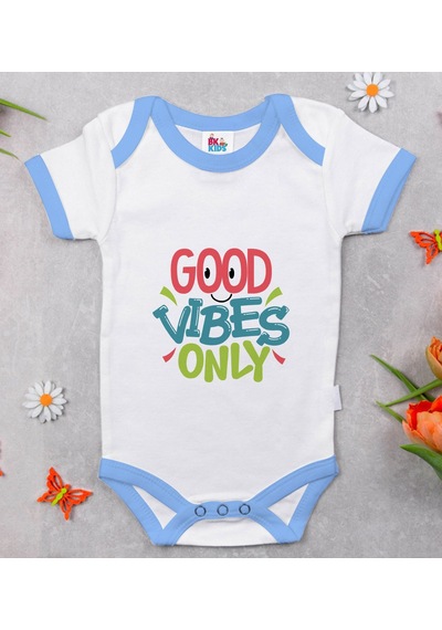 Bk Gift Bk Kids Good Vibes Only Tasarımlı Mavi Bebek Body Zıbın-1 Çok Renkli