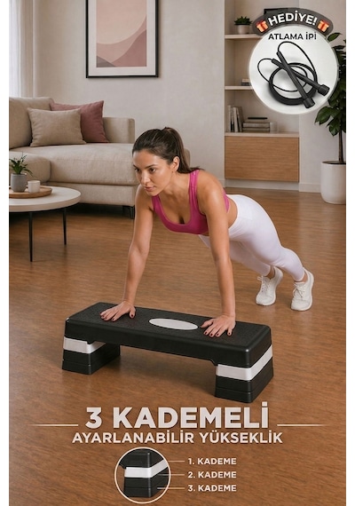 Spor Byfit 3 Kademeli Fitness Step Tahtası + Atlama İpi